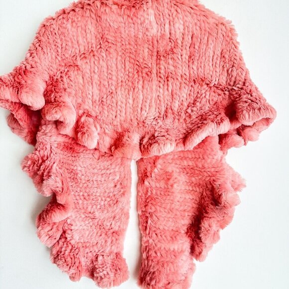 Pink Rabbit Fur Woven Triangular Shawl Scarf Wrap - Picture 6 of 8